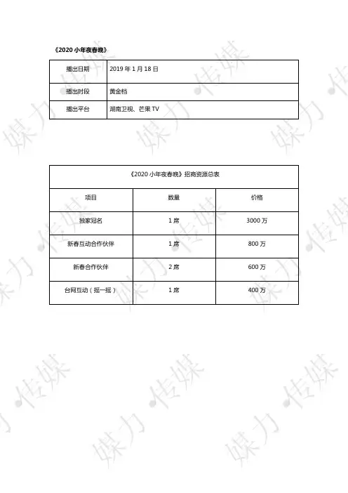 湖南卫视《2020小年夜春晚》广告招商价格—媒力·传媒