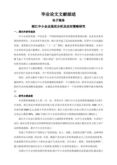 浙江中小企业现状分析及应对策略研究【文献综述】