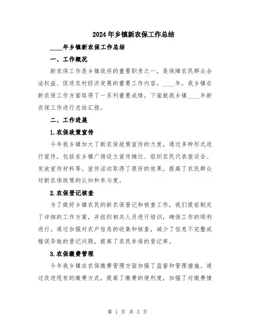 2024年乡镇新农保工作总结