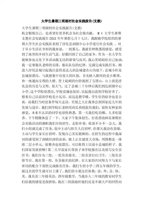 大学生暑期三明湖村社会实践报告（支教）