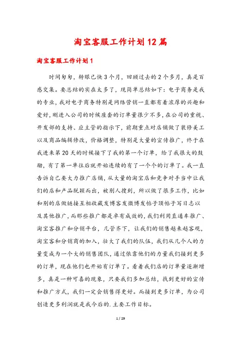 淘宝客服工作计划12篇