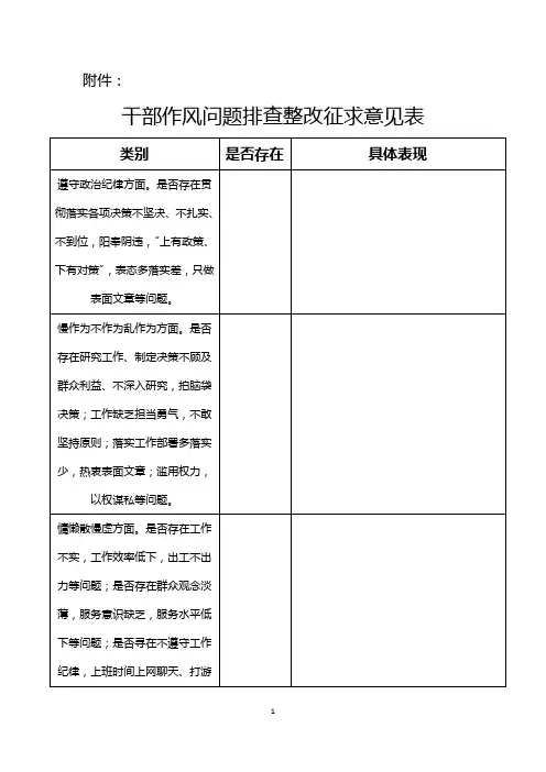 干部作风问题排查整改征求意见表