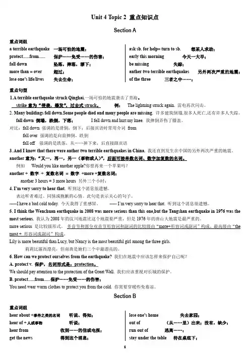 仁爱版八年级Unit 4 Topic 2 重点知识点
