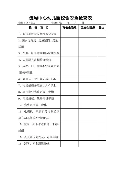 幼儿园校舍安全检查表