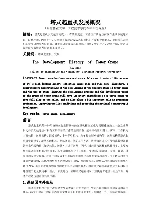 塔式起重机的发展概况