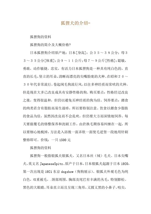 狐狸犬的介绍--狐狸狗的资料