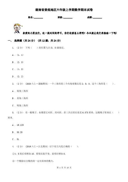 湖南省娄底地区六年级上学期数学期末试卷