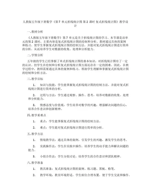人教版五年级下册数学《第7单元折线统计图第2课时复式折线统计图》教学设计