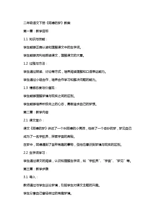 二年级语文下册阿德的梦教案