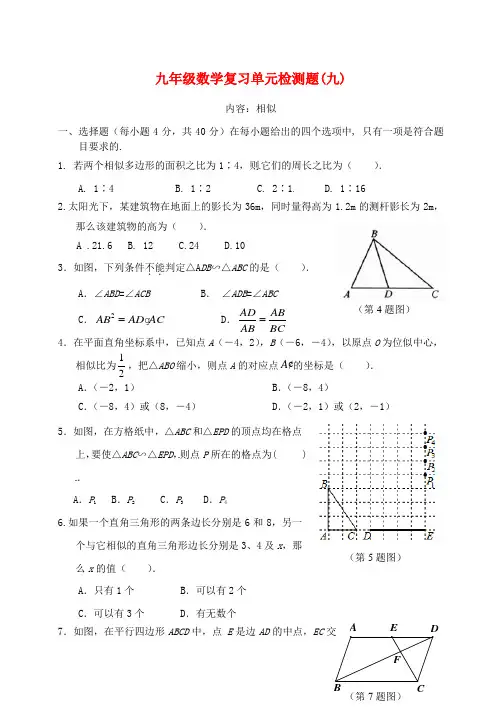 山东省郯城县红花镇2018届中考数学专题复习 专题五 单元检测题(九)(相似)