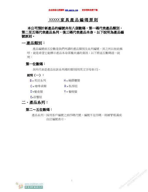 家具产品编码参考