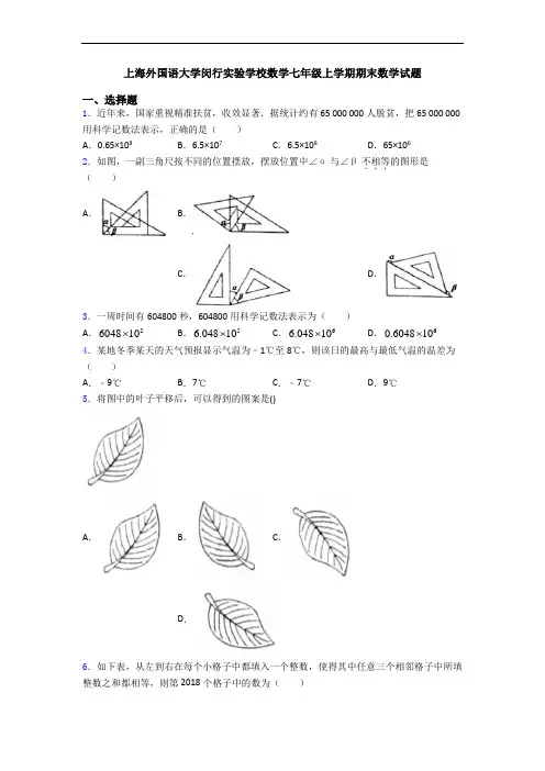 上海外国语大学闵行实验学校数学七年级上学期期末数学试题