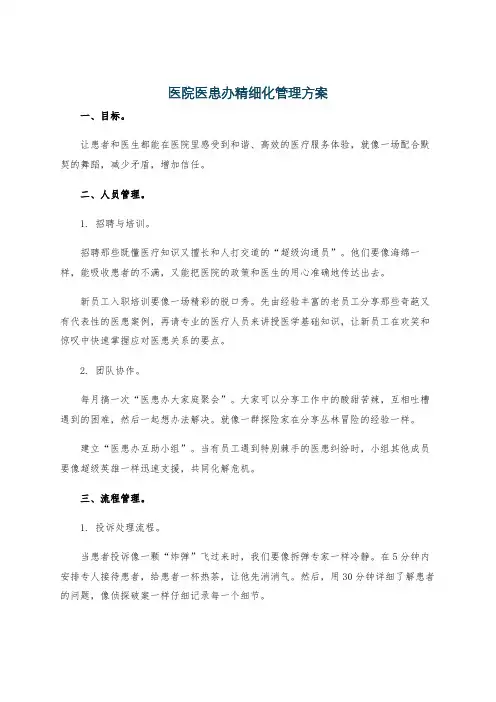 医院医患办精细化管理方案