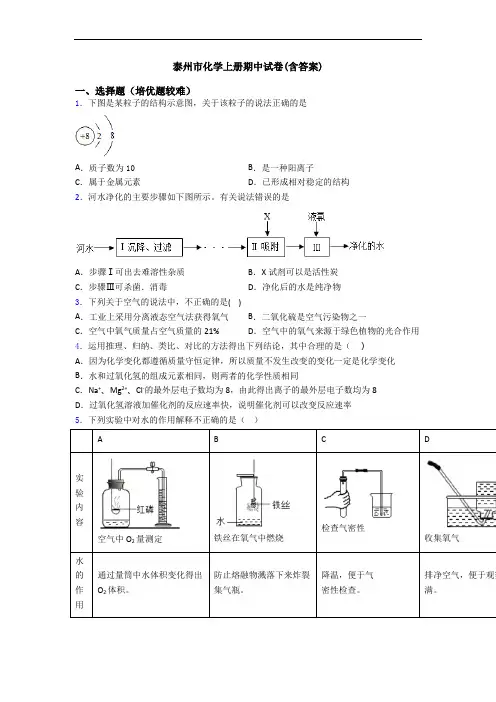泰州市初三化学上册期中试卷(含答案)
