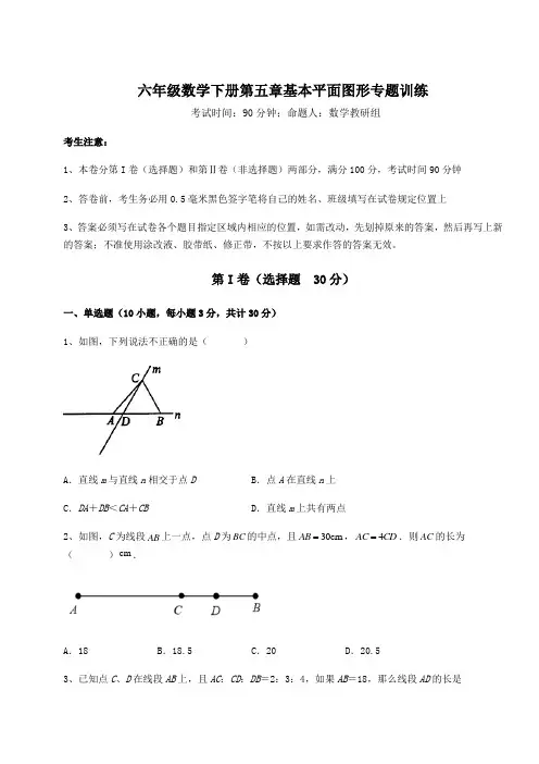 综合解析鲁教版(五四制)六年级数学下册第五章基本平面图形专题训练试题(无超纲)