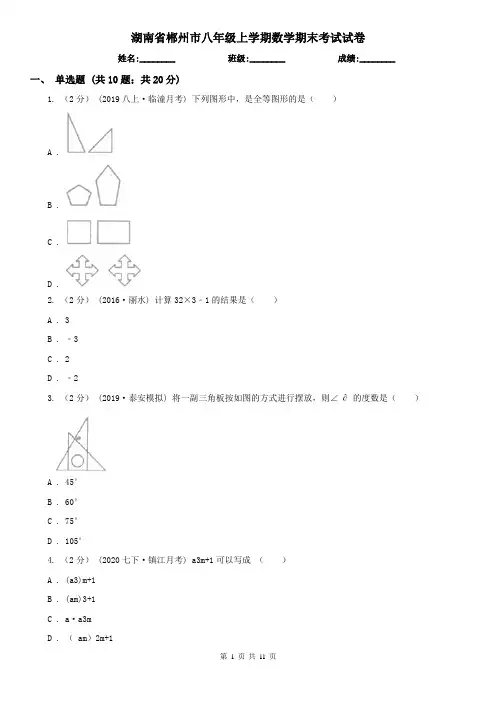 湖南省郴州市八年级上学期数学期末考试试卷