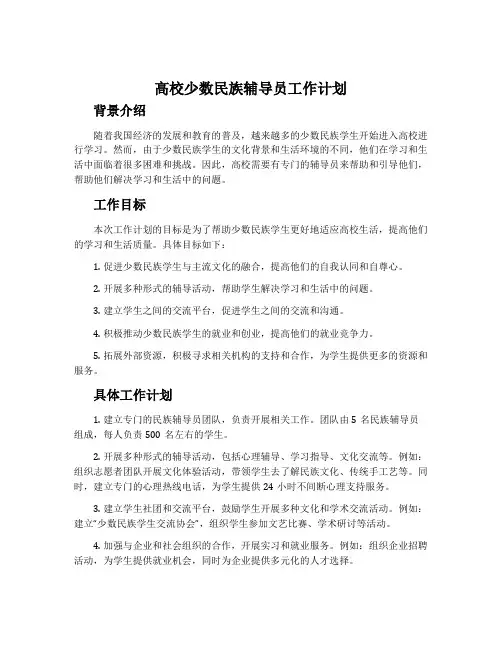 高校少数民族辅导员工作计划