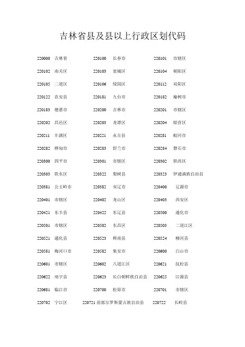 吉林省县及县以上行政区划代码