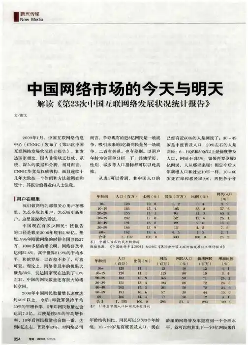 中国网络市场的今天与明天 解读《第23次中国互联网络发展状况统计报告》