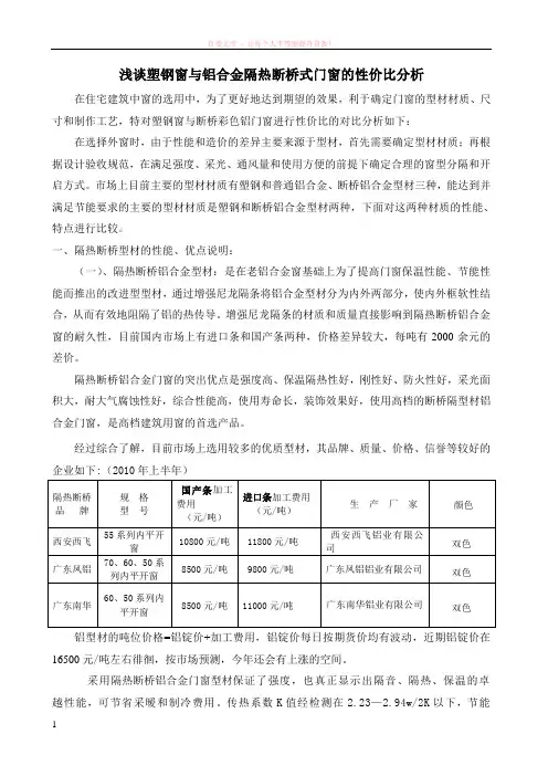 浅谈塑钢窗与铝合金隔热断桥式门窗的性价比分析