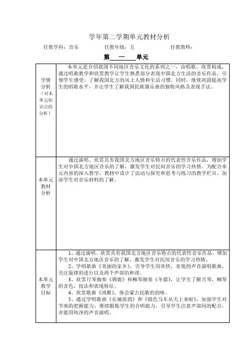 五年级下册音乐第一单元教材分析
