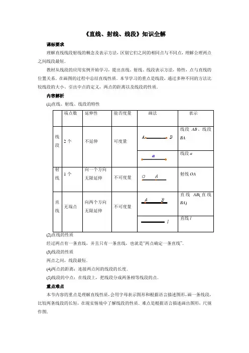 初中数学《直线、射线、线段》知识全解