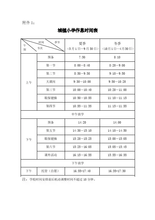 城市、农村、小学、初中学生作息时间表
