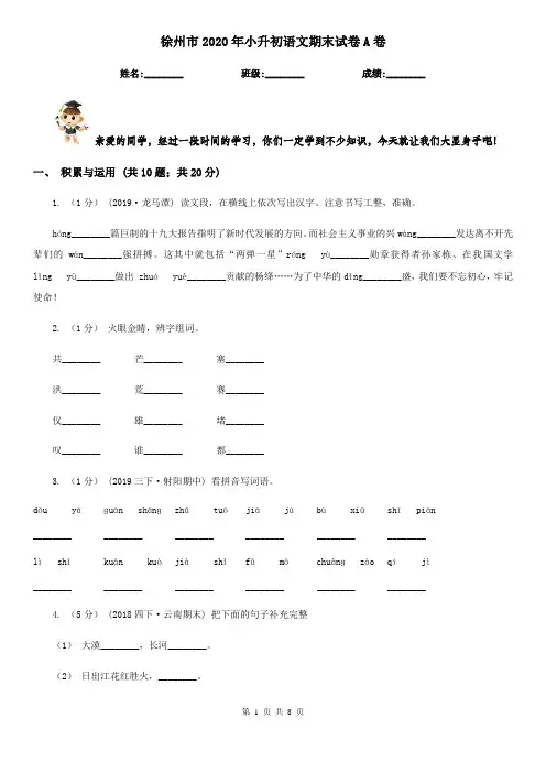 徐州市2020年小升初语文期末试卷A卷