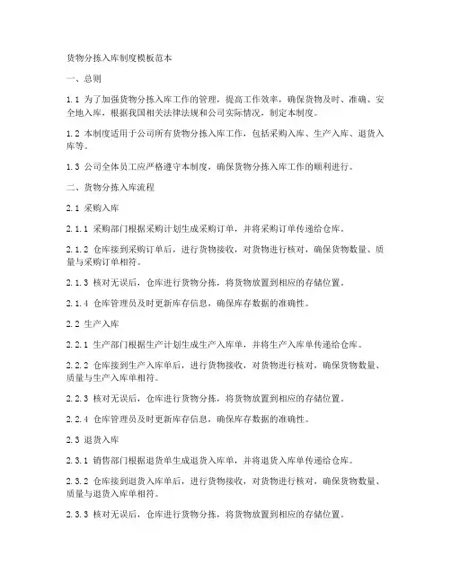 货物分拣入库制度模板范本