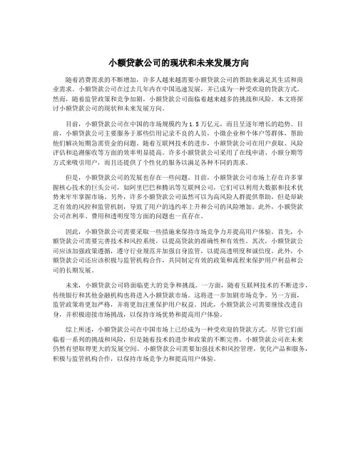 小额贷款公司的现状和未来发展方向