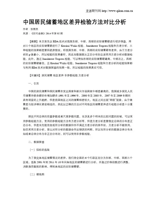 中国居民储蓄地区差异检验方法对比分析