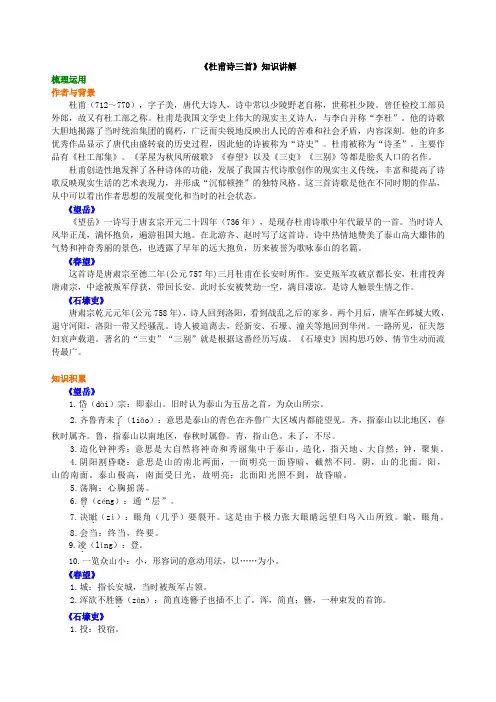 初中语文 知识点考点解析含答案 《杜甫诗三首》知识讲解