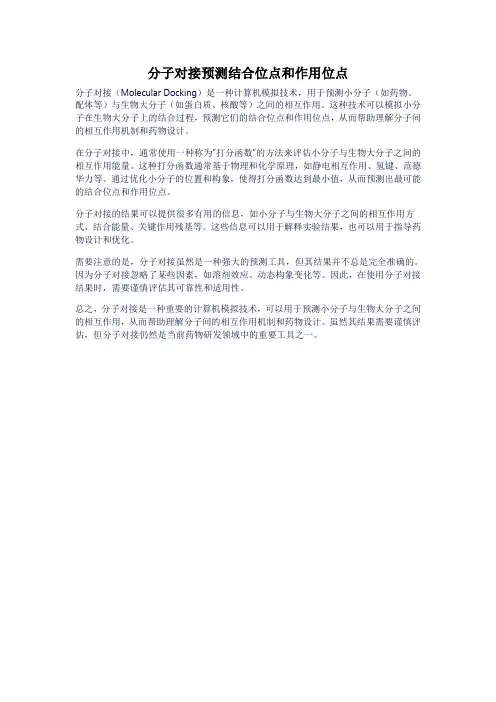 分子对接预测结合位点和作用位点