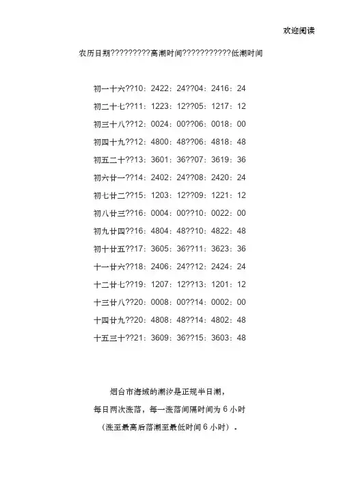 烟台潮汐时间表75480