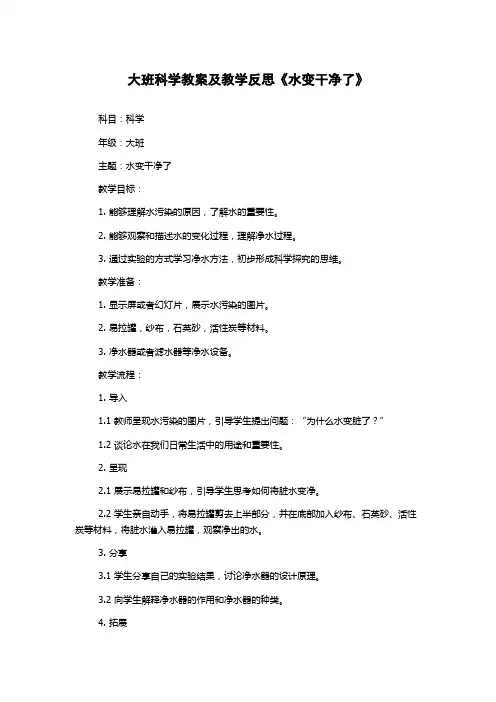 大班科学教案及教学反思《水变干净了》