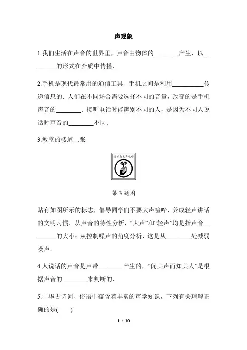 2021年春人教版物理中考专题训练   声现象