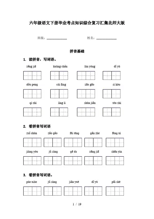 六年级语文下册毕业考点知识综合复习汇集北师大版