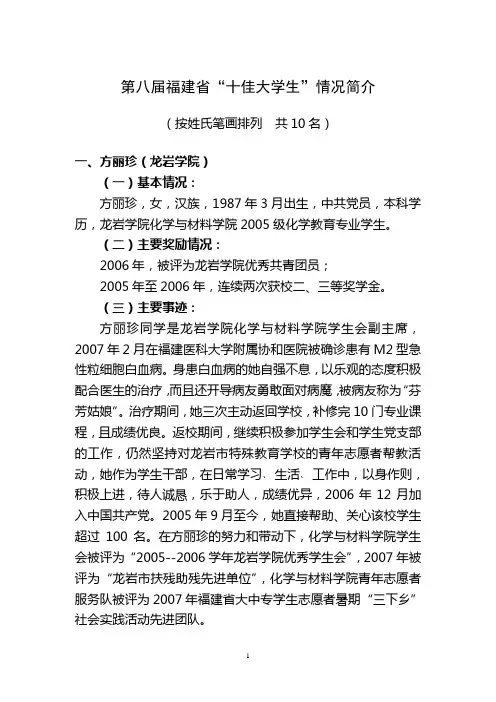 福建十佳大学生事迹简介[1]
