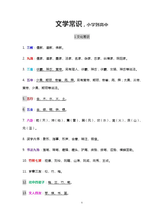 小学到高中文学常识