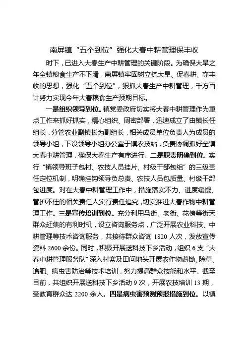 南屏镇“五个到位”强化大春中耕管理保丰收1