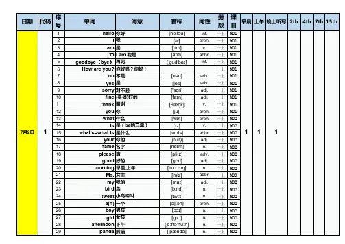 外研社小学英语单词1-3年级艾宾浩斯记忆法背单词