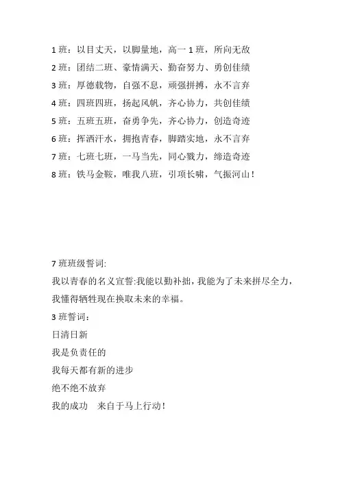 高一各班班级口号、誓词