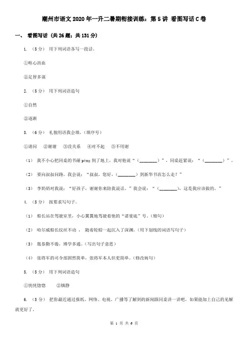 潮州市语文2020年一升二暑期衔接训练：第5讲 看图写话C卷
