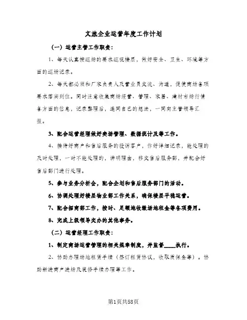 文旅企业运营年度工作计划(5篇)