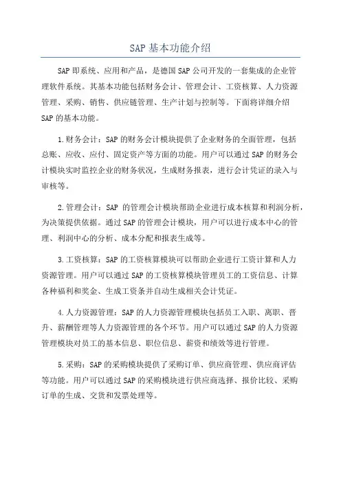 SAP基本功能介绍