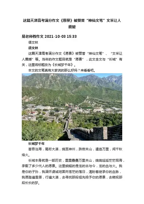 这篇天津高考满分作文《愿景》被赞誉“神仙文笔”文采让人震撼