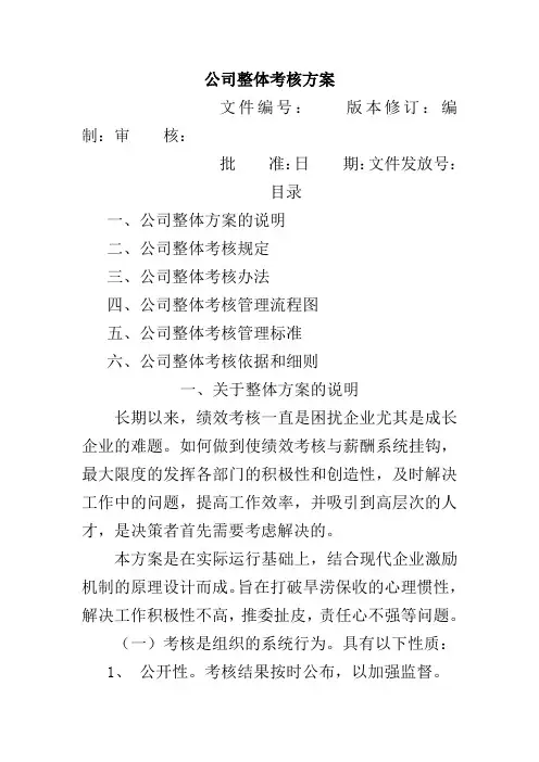 公司整体目标绩效管理全套方案