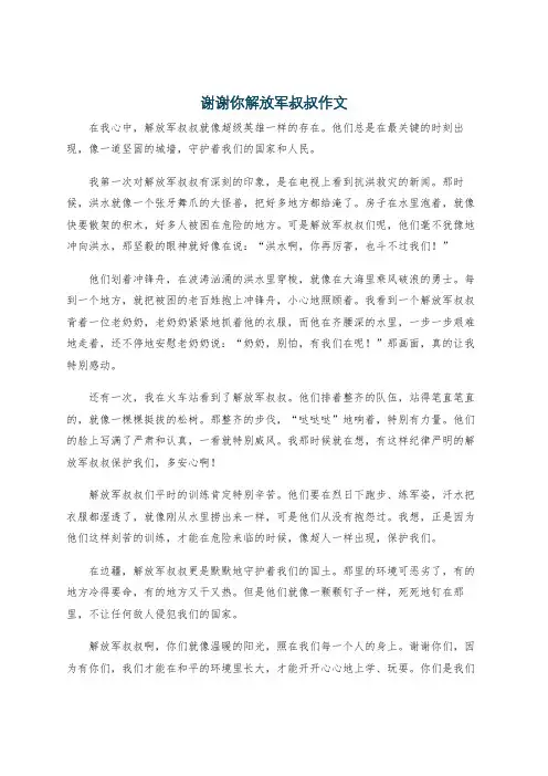 谢谢你解放军叔叔作文