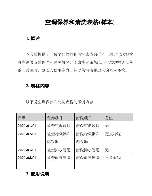 空调保养和清洗表格(样本)