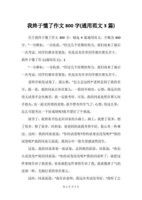 我终于懂了作文800字(通用范文3篇)